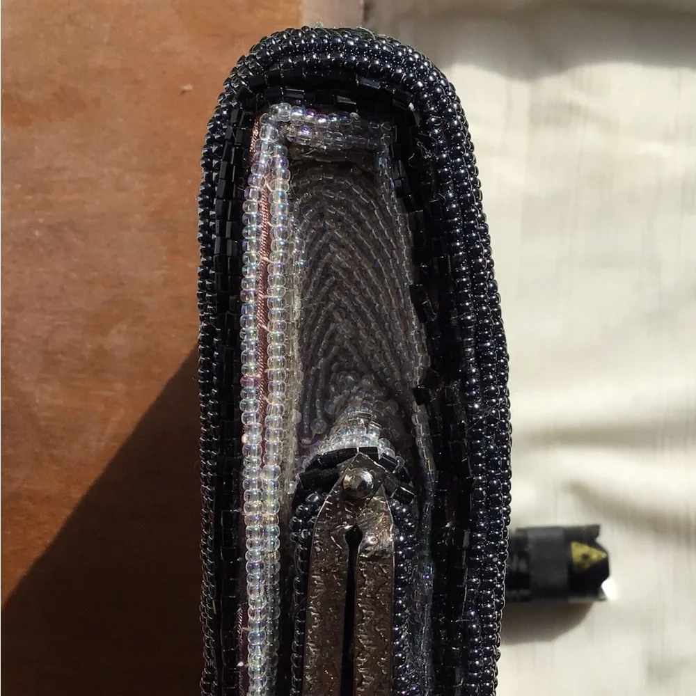 Vintage SharMark Black and Clear Beaded Clutch - Picture 8 of 13